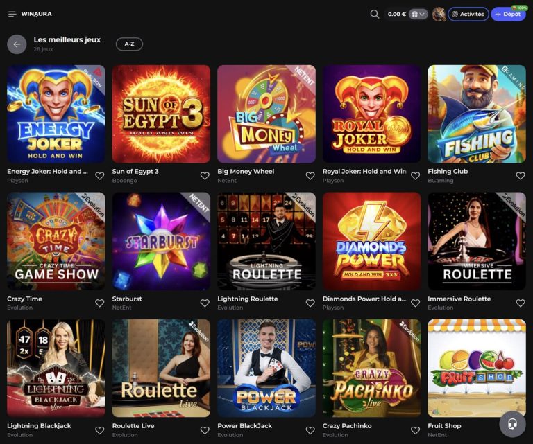 Winaura Casino jeux
