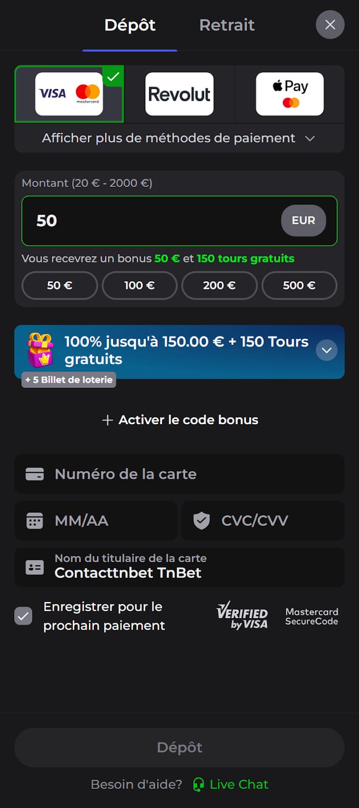 Winaura Casino moyens paiement dépôt