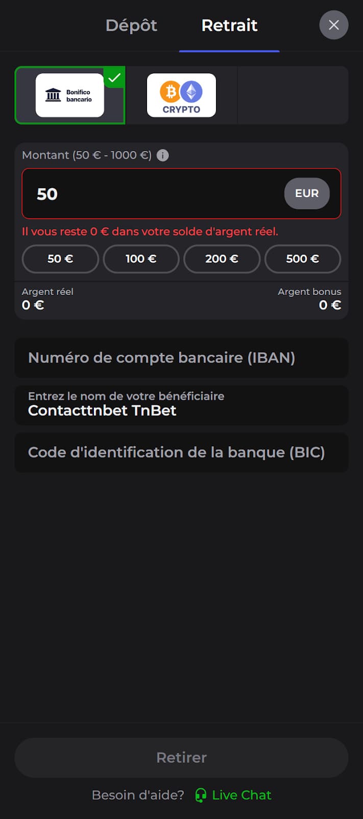 Winaura Casino moyens paiement retrait
