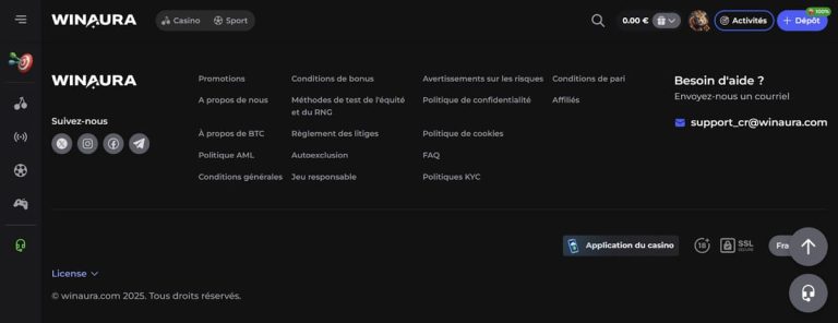 Winaura Casino support client